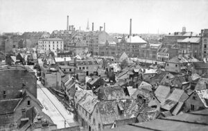 Der noch dicht besiedelte Südostbereich der Haidhauser "Grube" zu Beginn des 20. Jahrhunderts. Der Blick geht bis zur Äußeren Wiener Straße. (Foto: Stadtarchiv München)