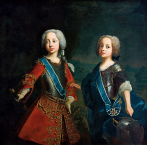 Die Kurprinzen Maximilian Joseph (links) und Joseph Ludwig als machtbewusste kleine Feldherren.